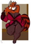  absurd_res ailurid anthro big_breasts breasts clothing eyes_closed female hi_res kingretrokirby mammal red_panda robe solo super_animal_royale thick_thighs 