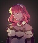  1girl absurdres armor breastplate breasts celica_(fire_emblem) choker cleavage cones_(c0_nes) fire_emblem fire_emblem_echoes:_shadows_of_valentia highres lipstick long_hair makeup medium_breasts orange_eyes orange_hair princess red_eyes red_hair solo tiara white_armor 