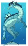 ambiguous_gender blue_body blue_eyes blue_mane blue_scales bubble cheek_spikes dorsal_frill ear_frill facial_spikes feral frill_(anatomy) glistening glistening_eyes hi_res imperatorcaesar looking_at_viewer mane marine mouth_closed scales solo spikes spikes_(anatomy)