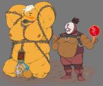  balls blush breath_of_the_wild chain chained chastity_cage chastity_device duo genitals goron humanoid humanoid_genitalia humanoid_hands humanoid_penis male nintendo nipples overweight overweight_male penis simple_background the_legend_of_zelda video_games wkd yiga yunobo 