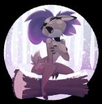 2024 anthro biped breasts choker choker_only cloven_hooves deer detailed_background female forest hair half-closed_eyes hi_res hooves jewelry looking_aside mammal medium_breasts narrowed_eyes necklace necklace_only nude nude_female open_mouth plant public public_nudity purple_hair pusszone samara_(pusszone) short_tail sitting_on_log small_waist snow solo tail tree wide_hips