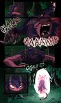2025 anthro bear_trap black_hair blitzo_(helluva_boss) blood bodily_fluids colored comic demon dirty_face duo english_text falling_over female forest forest_background grass hair helluva_boss hi_res hooves horn imp lizards0ck male male/female markings millie_(helluva_boss) mole_(marking) nature nature_background onomatopoeia plant portal rock running screaming shaded sharp_teeth sound_effects teeth text trap_(contrivance) tree wounded