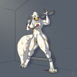 2025 anthro areola arm_markings ball_gag bdsm big_breasts big_tail biped bound breasts canid canine canis cheek_tuft claws cuff_(restraint) digitigrade eyebrows facial_tuft female fluffy fluffy_tail gag gagged genitals hair hi_res inside key leg_markings looking_at_object mammal markings neck_tuft nipple_chain nipple_weights nipples nude pawpads pubes pussy_clamps raevild restraints shackles short_hair shoulder_markings solo standing tail thigh_markings toe_claws tuft vulva white_body white_hair wolf yellow_markings