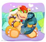  &lt;3 anthro anthro_on_anthro bed bedroom black_body black_fur black_hair blue_body blush bowser bracelet collar crocodile crocodilian crocodylid duo eye_contact eyelashes flower fur furniture gus_(incredible_crocodile) hair hi_res holding_partner hybrid jewelry koopa lates looking_at_another male male/male mammal mario_bros nintendo pillow plant red_eyes red_hair reptile romantic_couple rose_(flower) scalie shell slightly_chubby smile spiked_bracelet spiked_collar spiked_shell spikes spikes_(anatomy) suid suina sus_(pig) thick_eyelashes video_games wild_boar yellow_body 