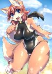  5_fingers anthro beach big_breasts biped black_clothing black_swimwear blue_eyes blush breasts canid canine canis cheek_tuft clothed clothing cloud curvaceous curvy_figure cute_fangs day domestic_dog facial_tuft female fingers fur glistening glistening_body glistening_clothing glistening_fur hair inner_ear_fluff kemono looking_at_viewer mammal monotone_hair multicolored_body multicolored_fur nipple_outline one-piece_swimsuit open_mouth open_smile paws red_hair sakamata_orca sand seaside sky smile solo standing swimwear tan_body tan_fur thick_thighs tight_clothing tongue tuft two_tone_body two_tone_fur two_tone_tail voluptuous water white_body white_fur wide_hips 