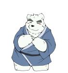  2014 animated anthro blush eyes_closed fur japanese_text kemono male mammal moobs nipples overweight overweight_anthro overweight_male polar_bear short_playtime simple_background snow_utamaru solo text ursid ursine white_background white_body white_fur 