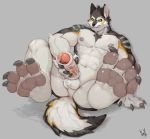  2020 abs absurd_res anthro anus ball_tuft balls black_body black_fur butt canid canine canis claws fur genitals green_eyes grey_nipples hi_res humanoid_genitalia humanoid_penis inner_ear_fluff kemono male mammal masturbation muscular muscular_anthro muscular_male nipples pawpads pecs penetrable_sex_toy penile penile_masturbation penis pink_penis sex_toy solo stripes tuft unknown_character white_body white_fur wolf yzmuya 