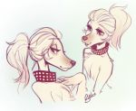  anthro buxbiarts canid canine canis collar domestic_dog female fur hair hunting_dog mammal ponytail saluki sighthound signature simple_background solo witchpuppy 