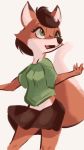  2020 anthro bottomwear canid canine clothed clothing female fox fully_clothed fur green_eyes hi_res light lighting mammal open_mouth portrait shirt simple_background skirt solo three-quarter_portrait tohupo topwear white_background 