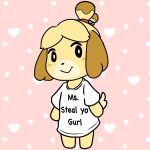  1:1 animal_crossing anthro bottomless canid canine canis clothed clothing domestic_dog female hi_res humor isabelle_(animal_crossing) looking_at_viewer mammal muffinlewds nintendo shirt simple_coloring sketch smile solo topwear video_games 
