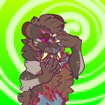  1:1 ambiguous_gender anthro bodily_fluids body_horror brown_body brown_fur crying digital_drawing_(artwork) digital_media_(artwork) fan_character felid feline frillious fur looking_at_viewer machairodontine mammal sang solo solo_focus tearing_skin tears vent vent_art 