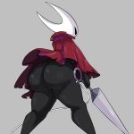  1:1 absurd_res anthro arthropod black_body black_eyes bottomless butt butt_focus clothed clothing female genitals hi_res hollow_knight horn hornet_(hollow_knight) insect pussy robe solo team_cherry video_games virito weapon 