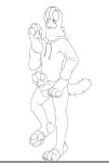  anthro body_horror canid canine clothing foot_focus foot_hands footpaw_hands hoodie male mammal monochrome paw_head pawpads plantigrade solo topwear unknown_artist 