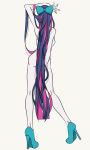  ass azuki_(ckxs7444) bow from_behind high_heels long_hair multicolored_hair nude panty_&amp;_stocking_with_garterbelt stocking_(psg) two-tone_hair very_long_hair 