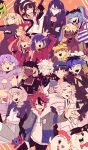  6+boys 6+girls :d \||/ ^_^ absurdres ahoge amemiya_darumi aotsuki_eito ariminasan black_bow black_choker black_dress black_gloves black_hair black_hairband black_hat black_jacket black_kimono black_nails black_sailor_collar black_shirt black_skirt black_streaks blonde_hair blue_eyes blue_hair blue_hat blue_jacket blunt_bangs blush bow bow_hairband bowtie braid brown_hair choker closed_eyes commentary crossed_arms dark-skinned_female dark-skinned_male dark_skin double_bun dougi dress dripping_eye earrings english_commentary everyone eye_print eyepatch eyes_visible_through_hair face_piercing facial_mark fingernails fire food_print gakuran ginzaki_shouma glasses gloves green_hat grey_eyes grey_hair grey_jacket grey_skirt hair_bow hair_bun hairband hand_on_another&#039;s_arm hand_on_own_leg hat heart heart_facial_mark heart_print highres holding holding_sword holding_weapon hood hoodie ice_cream_print jacket jacket_over_hoodie japanese_clothes jewelry kawana_tsubasa kimono kirifuji_nozomi labret_piercing long_hair looking_at_viewer magadori_kyoshika makeup maruko_gaku mask mojiro_moko multicolored_hair multicolored_jacket multiple_boys multiple_girls necktie nigou_(hundred_line) no_mask omokage_yugamu one_eye_closed oosuzuki_kurara orange_background outstretched_arm outstretched_hand pants piercing pink_eyes pink_fire pink_hair ponytail print_eyepatch purple_eyes purple_hair red_bow red_bowtie red_choker red_eyes red_hair red_hat red_necktie red_serafuku runny_makeup safety_pin sailor_collar school_uniform serafuku sharp_fingernails shion_(hundred_line) shirt shizuhara_hiruko short_hair sirei_(hundred_line) skirt smile sparkle streaked_hair striped_clothes striped_shirt sumino_takumi sunglasses sweat sword the_hundred_line_-last_defense_academy- triangular_eyewear tsukumo_ima tsukumo_kako twintails two-tone_jacket unworn_mask v weapon white_hair white_hoodie white_jacket white_pants white_shirt yakushiji_takemaru 