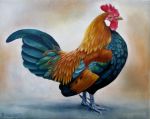  avian bird blue_body blue_feathers brown_body brown_feathers chicken feathers feral galliform gallus_(genus) oil_painting_(artwork) painting_(artwork) phasianid solo ternfeather traditional_media_(artwork) 