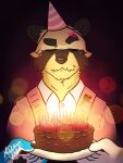  3:4 birthday birthday_cake cake candle chuck_(p_rindustries) clothing cross-popping_vein dessert elubbb_(p_rindustries) food hat headgear headwear hi_res male male/male mrdarknesswolf mrdarknesswolf_(character) p_rindustries_(p_rindustries) party_hat solo 
