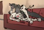 anal anal_penetration animal_genitalia animal_penis anthro asinus athletic balls balls_deep big_dom_small_sub big_penis biped black_body black_fur black_hair black_spots blind blush canid canine canis claws cockslap curtains dalmatian description dialogue dialogue_box disability domestic_dog dominant donkey duo ear_piercing ear_ring equid equine equine_genitalia equine_mane equine_penis equine_tail eyewear familiar_nobody feet finger_claws fingers fingers_in_hair fur furniture genitals glasses grey_body grey_fur hair hand_behind_head hand_behind_neck hand_on_hip handpaw hi_res holding_belly holding_body holding_leg holding_waist hooved_fingers hooves intimate kiss_on_lips kissing kissing_sound_effect kissing_while_penetrated kissing_while_penetrating knot leg_glider_position looking_pleasured lying male male/male male_anthro mammal mane markings night nude nude_anthro on_side on_sofa onomatopoeia pawpads paws penetration penile penis piercing pillow pink_ears raised_leg ring_piercing romantic saggy_balls scratch_mark scratches scratching_neck sex size_difference slap sofa sound_effects spots spotted_body spotted_genitalia spotted_penis surpised surprised tail tail_motion tailwag text twitching wearing_glasses white_body white_fur window