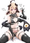  1girl absurdres aidoruhakase alternate_costume bikini black_bikini black_gloves black_thighhighs black_wings blonde_hair breasts brown_hair brown_horns demon_girl demon_horns demon_wings ear_piercing elbow_gloves gigi_murin gloves handjob_gesture heart heart-shaped_lock highres hololive hololive_english horns looking_at_viewer open_mouth partially_fingerless_gloves piercing pink_eyes pink_nails pointy_ears pubic_tattoo small_breasts solo swimsuit tail tattoo thighhighs tongue tongue_out virtual_youtuber white_background wings 