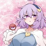  1girl ahoge blue_shirt blush breasts bright_pupils capelet collarbone commentary_request komeiji_satori large_breasts looking_at_viewer pink_hair scavia10 shirt short_hair solo third_eye touhou upper_body white_capelet white_pupils 