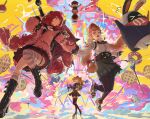  &gt;_&lt; 3girls absurdres alice_thymefield animal_ears asymmetrical_legwear bandana bandana_around_neck bangboo_(zenless_zone_zero) black_boots black_gloves black_jacket black_pantyhose black_skirt blonde_hair boots bow braid breasts burnice_white cardigan commentary_request crying crying_with_eyes_open eous_(zenless_zone_zero) explosion eyewear_on_head fingerless_gloves flamethrower gloves green_eyes grin hair_bow heterochromia high_heel_boots high_heels highres holding holding_flamethrower holding_umbrella holding_weapon jacket kama_(zenless_zone_zero) kneehighs large_breasts leather leather_jacket long_hair long_sleeves looking_at_another low_twintails multiple_girls one_eye_closed open_mouth orange_bandana pantyhose paserin_ekaku pink_cardigan pleated_skirt rabbit_ears rabbit_girl rapier red-tinted_eyewear red_eyes red_hair shirt short_twintails skirt smile socks sphere_hair_ornament striped_clothes striped_socks striped_thighhighs sword tanuki tearing_up tears teeth thigh_boots thigh_strap thighhighs tinted_eyewear twin_braids twintails ukinami_yuzuha umbrella uneven_legwear weapon white_bow white_shirt yellow_eyes zenless_zone_zero 