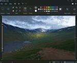  art_program_in_frame christian_young cloud cloudy_sky commentary day highres hill landscape microsoft_paint_(medium) microsoft_paint_(software) mountain mountainous_horizon no_humans original outdoors painterly river scenery screenshot sky valley 