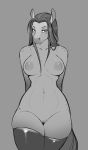  2020 anthro areola big_breasts black_and_white breasts clothing equid equine eyelashes female front_view fur genitals green_eyes grey_background hair hands_behind_back hi_res horse legwear mammal monochrome mostly_nude navel nipples portrait pussy simple_background sketch solo stockings thick_thighs thigh_highs three-quarter_portrait wide_hips zkelle 