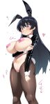  1girl absurdres animal_ears arato_nagi black_hair black_pantyhose blue_eyes breasts covered_nipples heart_pasties highres large_breasts long_hair nekono_matatabi pantyhose pasties playboy_bunny pussy rabbit_ears reverse_bunnysuit reverse_outfit ruri_no_houseki shrug_(clothing) 