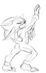  anthro barefoot bass_(disambiguation) claws eyelashes hi_res looking_at_viewer looking_back male monochrome noctobi nude shadow_the_hedgehog sketch solo sonic_the_hedgehog_(series) toe_claws 