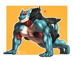 6:5 abs absurd_res anthro anthro_on_anthro artist_name avian beak black_beak black_body black_feathers blue_body blue_tail bodily_fluids closed_smile dragon duo exercise eyes_closed feathers grin head_feathers hi_res hug hugging_another hugging_from_behind johnthelewd_art male male/male markings mouth_closed mythological_creature mythological_scalie mythology nude patreon patreon_logo pecs push-up red_markings scalie simple_background smile sweat tail tail_feathers text white_body x_logo yellow_background
