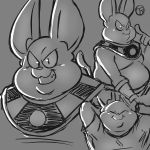  1:1 :3 alien anthro belly champa clothed clothing domestic_cat dragon_ball dragon_ball_super felid feline felis hi_res male mammal monochrome moobs sketchy slightly_chubby solo topless trashtoonz 