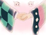  alternate_universe bug butterfly checkered_haori checkered_sash couple demon_slayer_uniform good_end haori hetero holding_hands japanese_clothes kamado_tanjirou kimetsu_no_yaiba kochou_shinobu original scar scar_on_face scar_on_forehead short_hair smile user_fhwv8447 
