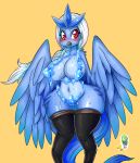  2017 alyrise anthro anthrofied articuno avian basketgardevoir beak big_breasts bikini bird blue_body blue_feathers blush bodily_fluids breasts clothed clothing curvy_figure feathered_wings feathers female hair hi_res ice legendary_pok&eacute;mon legwear nintendo non-mammal_breasts pok&eacute;mon pok&eacute;mon_(species) red_eyes simple_background skimpy solo stockings sweat swimwear video_games voluptuous wet white_hair wide_hips wings 