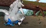 absurd_res anal anthro blue_body blue_fur canid canine crouching dialogue dragon duo facesitting fox fur furred_dragon furred_scalie grey_body grey_fur hi_res male male/male mammal messy moan mud mudwuff muffled muffled_moaning mythological_creature mythological_scalie mythology nardoragon oral rimming scalie sex sitting_on_another white_body white_fur