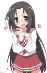  1girl absurdres black_hair commission cynical_(llcbluckg_c004) glasses highres holding holding_pen holding_sketchbook long_hair looking_at_viewer lucky_star neckerchief pen pink_neckerchief pleated_skirt purple_eyes red_sailor_collar red_skirt red_sleeve_cuffs ryouou_school_uniform sailor_collar school_uniform serafuku shirt shout_lines skeb_commission sketchbook skirt tamura_hiyori white_background white_shirt 