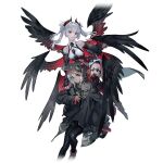  2girls arcaea arm_up bare_shoulders black_boots black_cape black_hoodie black_horns black_nails black_shorts black_sleeves black_thighhighs black_wings boots breasts cape covered_navel crossed_bangs dark_skin detached_sleeves feathered_wings full_body grey_hair grin hair_between_eyes hand_on_another&#039;s_shoulder highres hood hoodie horns ilith_(arcaea) ilith_(awakened)_(arcaea) ivy_(cytus) large_breasts leotard long_sleeves looking_at_viewer mechanical_tail multiple_girls multiple_wings nc_empire_(circle) non-web_source red_eyes sailor_collar seraph shorts simple_background single_horn smile tail thigh_boots thigh_strap thighhighs transparent_background twintails white_leotard white_sailor_collar wings 