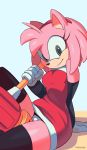  2020 absurd_res amy_rose anthro armwear biped black_armwear black_clothing black_legwear breasts clothing digital_media_(artwork) dress eulipotyphlan feliscede female fur gloves green_eyes hammer handwear hedgehog hi_res holding_object holding_weapon legwear looking_at_viewer mammal melee_weapon panties piko_piko_hammer pink_body pink_fur smile solo sonic_the_hedgehog_(series) tools underwear weapon white_clothing white_gloves white_panties white_underwear 