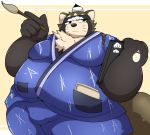  2020 anthro belly bottomwear brown_body brown_fur canid canine clothing fur hi_res kemono kusosensei live-a-hero male mammal overweight overweight_anthro overweight_male raccoon_dog shoen shorts solo tanuki video_games 