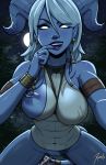  areola big_breasts blizzard_entertainment bottomless breasts clothed clothing draenei ear_piercing ear_ring female first_person_view hi_res horn horned_humanoid humanoid humanoid_pointy_ears looking_at_viewer nipple_piercing nipples not_furry piercing solo_focus video_games warcraft xinaelle yrel 