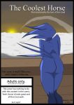  absurd_res anthro avian big_butt bird blue_body blue_feathers butt cloud comic english_text feathers female hi_res mariel_(tch) nude outside plaga railing rear_view sky sun tail_feathers text 