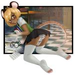  anthro blonde_hair blush book bottomwear butt camel_toe clothing embarrassed eyewear female glasses hair hi_res jackiethekitten leggings legwear library mammal mouse murid murine on_floors panties pontik_(dannfirefeet) rodent short_hair skirt solo stockings thigh_highs underwear upskirt 