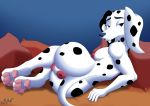  101_dalmatian_street 101_dalmatians absurd_res animal_genitalia animal_pussy anthro anus bed bedroom_eyes breasts butt canid canine canine_pussy canis dalmatian delilah_(101_dalmatians) disney domestic_dog female frommarstomercury furniture genitals half-closed_eyes hi_res lying mammal mature_female narrowed_eyes nipples nude on_side pawpads pillow pussy seductive solo 