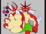  4_toes abs ambiguous_gender anthro clothing flat_colors foot_focus green_clothing grey_background gyarados hindpaw imminent_stomp low-angle_view nintendo open_mouth paws pecs pillarbox pok&eacute;mon pok&eacute;mon_(species) randytheartdog red_body shiny_pok&eacute;mon simple_background soles solo swimming_trunks swimwear toes video_games worm&#039;s-eye_view 