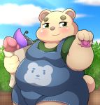  2020 anthro blush brown_body brown_fur clothing condom dildo fur hi_res inigo_(kusosensei) kemono kusosensei male mammal overalls overweight overweight_anthro overweight_male sex_toy sexual_barrier_device shirt solo topwear ursid 