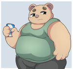  2020 anthro bottomwear brown_body brown_fur clothing fur inigo_(kusosensei) kemono kusosensei male mammal overweight overweight_anthro overweight_male pants shirt solo topwear ursid 