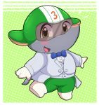  2020 animal_crossing anthro big_top_(animal_crossing) biped blush bow_tie chibi clothing elephant elephantid hi_res kemono kusosensei mammal nintendo proboscidean shirt slightly_chubby solo topwear video_games 