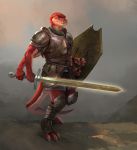  anthro armor crius hi_res knight male medium_truck melee_weapon paladin reptile scalie serpentine shield snake solo sword truck_(vehicle) vehicle warrior weapon 