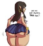  big_butt borvar bottomwear butt clothing dialogue ear_piercing ear_ring elf english_text female holding_butt huge_butt humanoid piercing simple_background skirt solo text thick_thighs white_background 