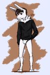  absurd_res anthro black_clothing black_hoodie black_topwear briefs bulge clothing drawyourfursona hi_res hoodie hoodie/briefs_meme lagomorph leporid male mammal meme meme_clothing rabbit simple_background solo standing topwear underwear ventron_artz white_clothing white_underwear 