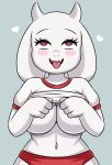  anthro belly big_breasts blush boss_monster bovid breasts caprine clothed clothing curvy_figure female fur hi_res huge_breasts huitu_c mammal mature_female thick_thighs tongue tongue_out toriel undertale undressing video_games voluptuous white_body white_fur wide_hips 